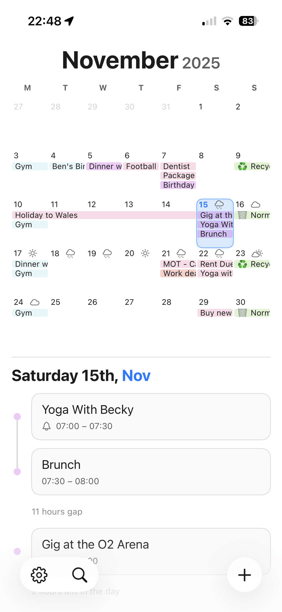 TapCal month calendar screen